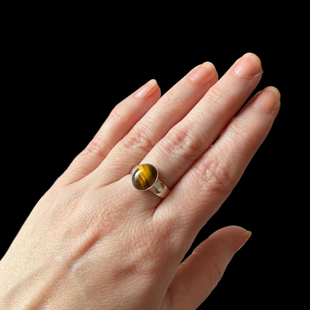 Silberner Tigeraugenring – Größe 54 – BS064