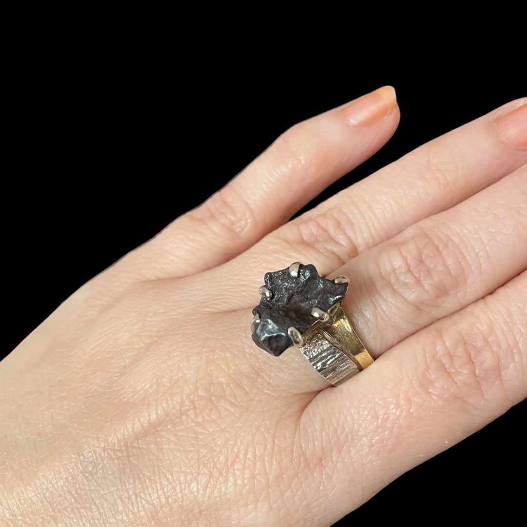 Silver meteorite ring - size 56 - BS004