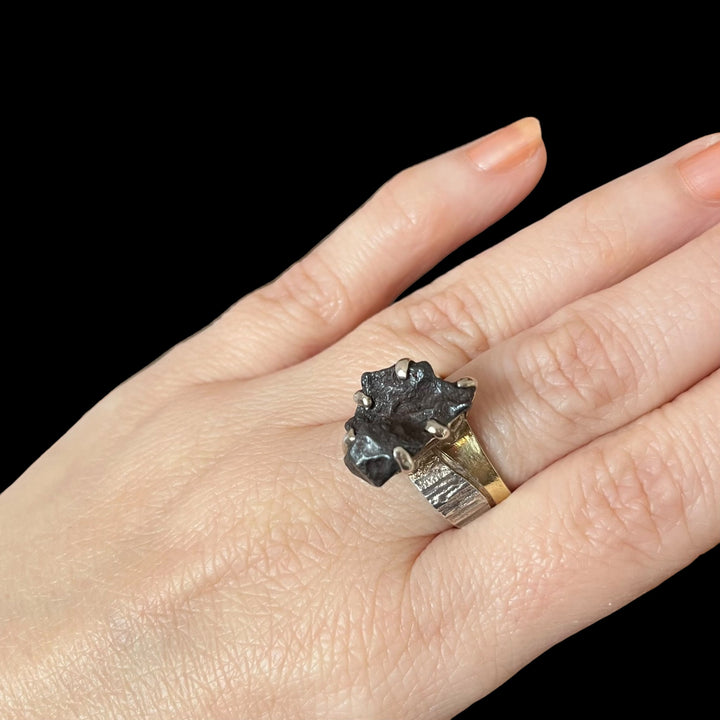 Silver meteorite ring - size 56 - BS004