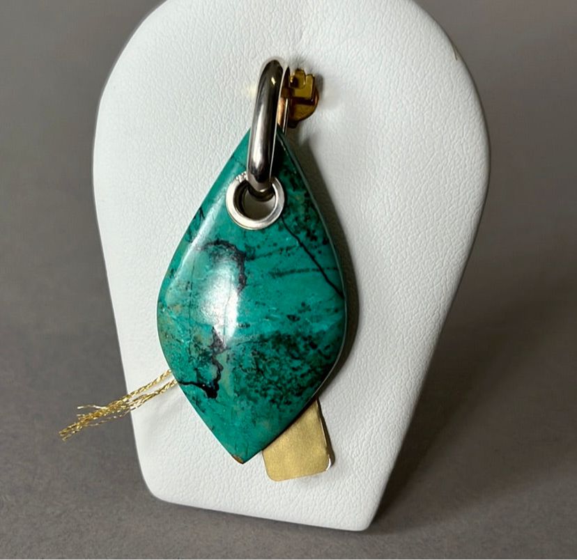 Collier MALA en jaspe ("turquoise africaine") et Pendentif en cuprite/chrysocolle