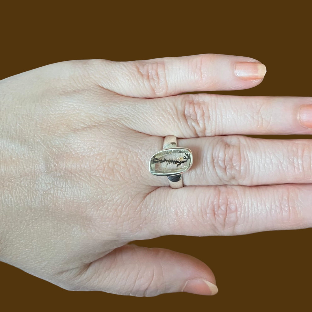 Silver ring with dendritic quartz - size 57 - BS044