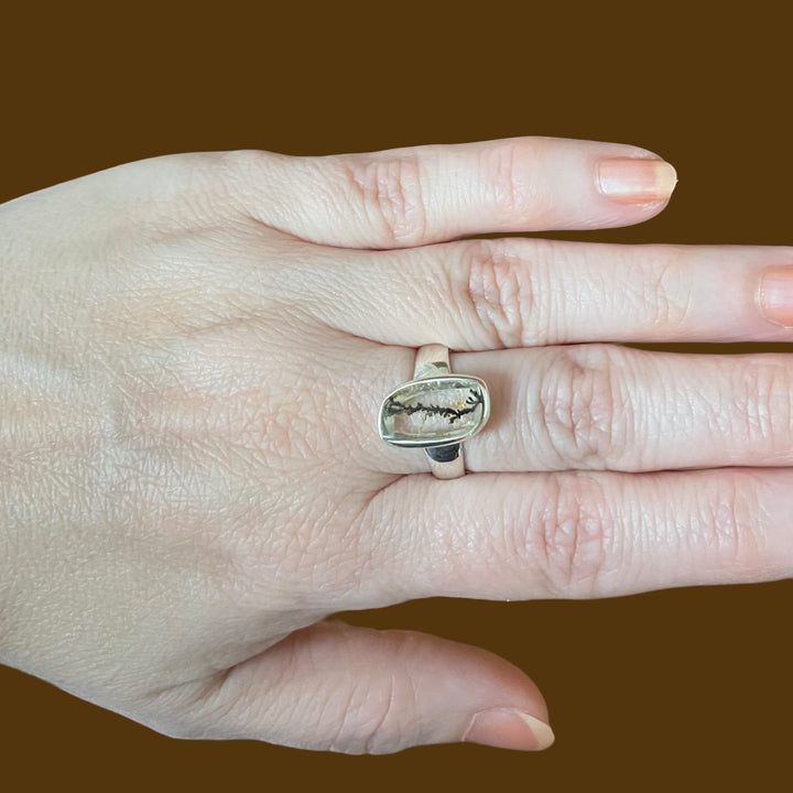 Silver ring with dendritic quartz - size 57 - BS044