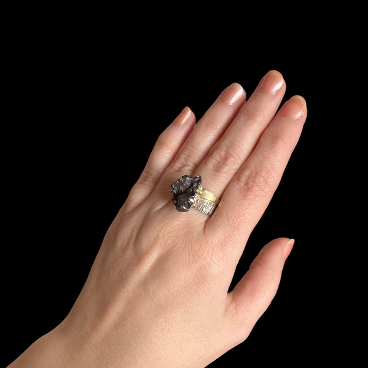 Silver meteorite ring - size 56 - BS004