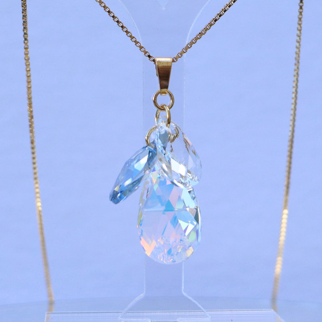 Pendentif avec cristaux Swarovski, argent doré, cristal AB, FLEUR