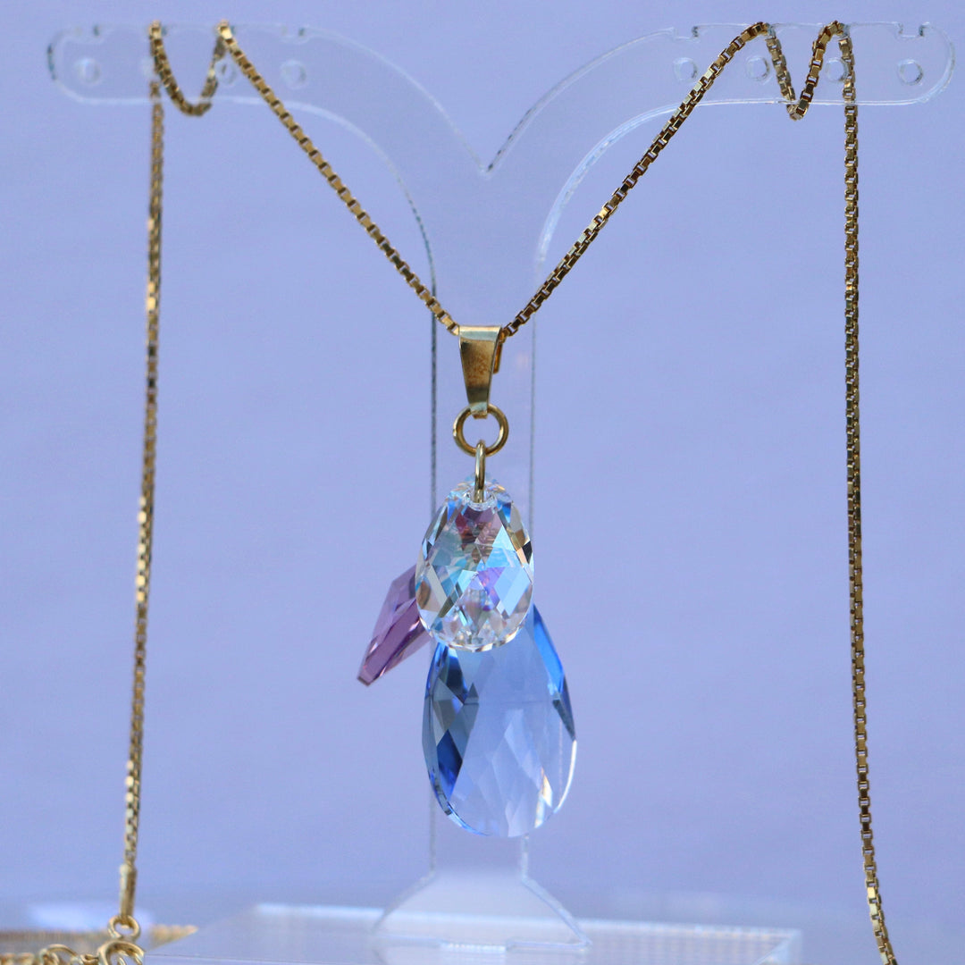Pendentif avec cristaux Swarovski, argent doré, bleu clair/violet, FLEUR