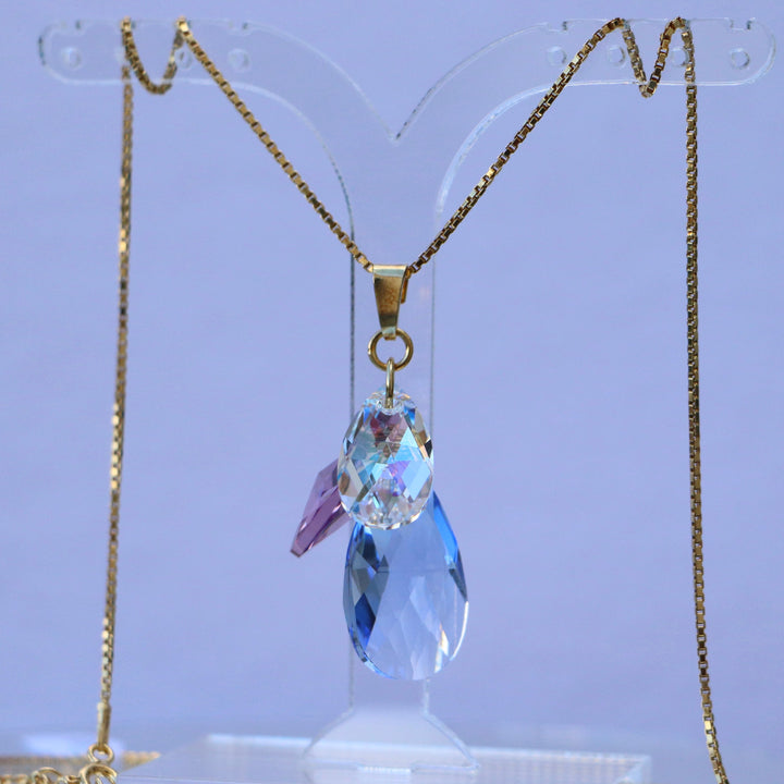 Pendentif avec cristaux Swarovski, argent doré, bleu clair/violet, FLEUR