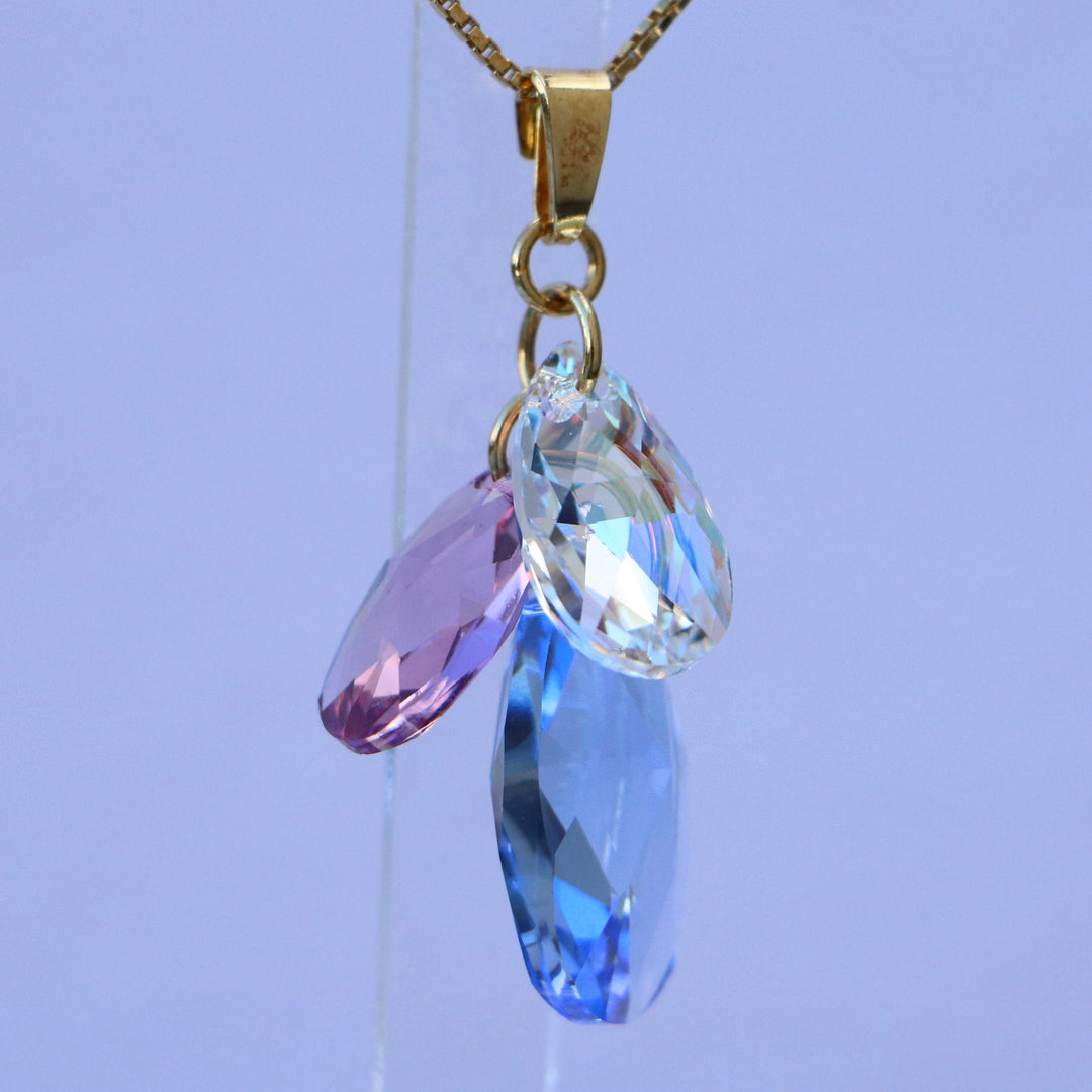 Pendentif avec cristaux Swarovski, argent doré, bleu clair/violet, FLEUR