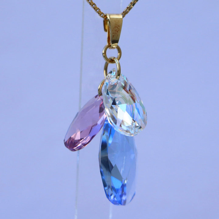 Pendentif avec cristaux Swarovski, argent doré, bleu clair/violet, FLEUR