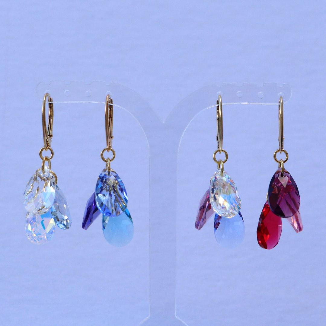 Boucles d'oreilles avec cristaux Swarovski, argent doré, rouge framboise, FLEUR