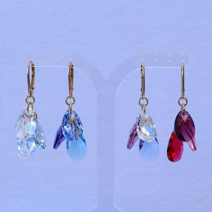 Boucles d'oreilles avec cristaux Swarovski, argent doré, rouge framboise, FLEUR