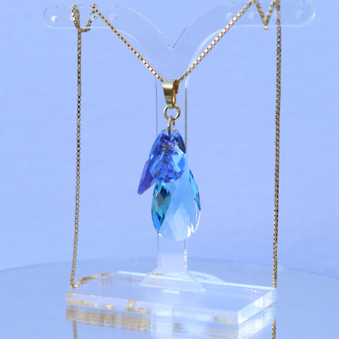 Boucles d'oreilles avec cristaux Swarovski, argent doré, bleu aquamarine, FLEUR