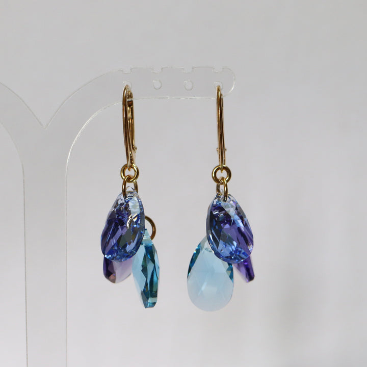 Boucles d'oreilles avec cristaux Swarovski, argent doré, bleu aquamarine, FLEUR