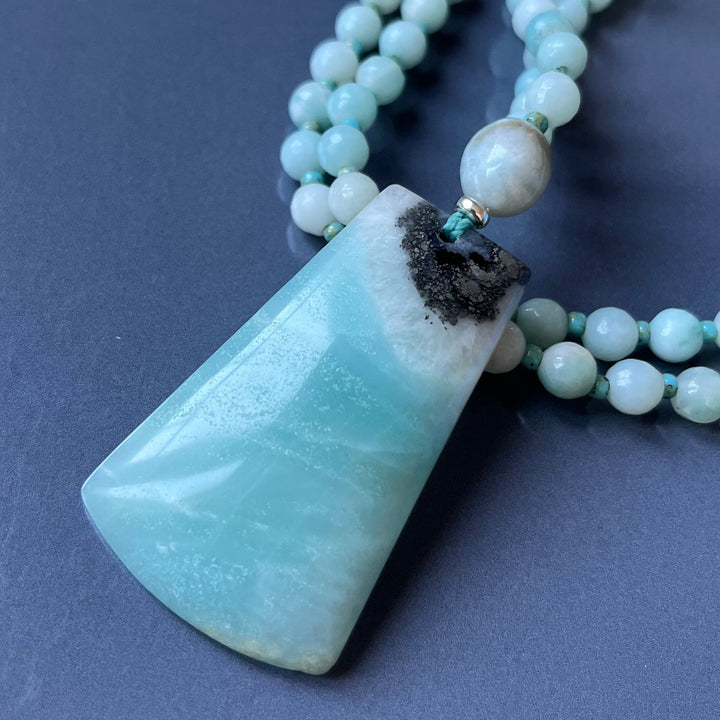 Mala necklace with amazonite pendant