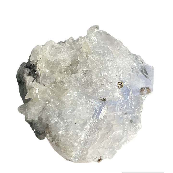 Fluorit mit Pyrit- und Kalzit-Einschlüssen, Mine Jaimina, Spanien, M18S186