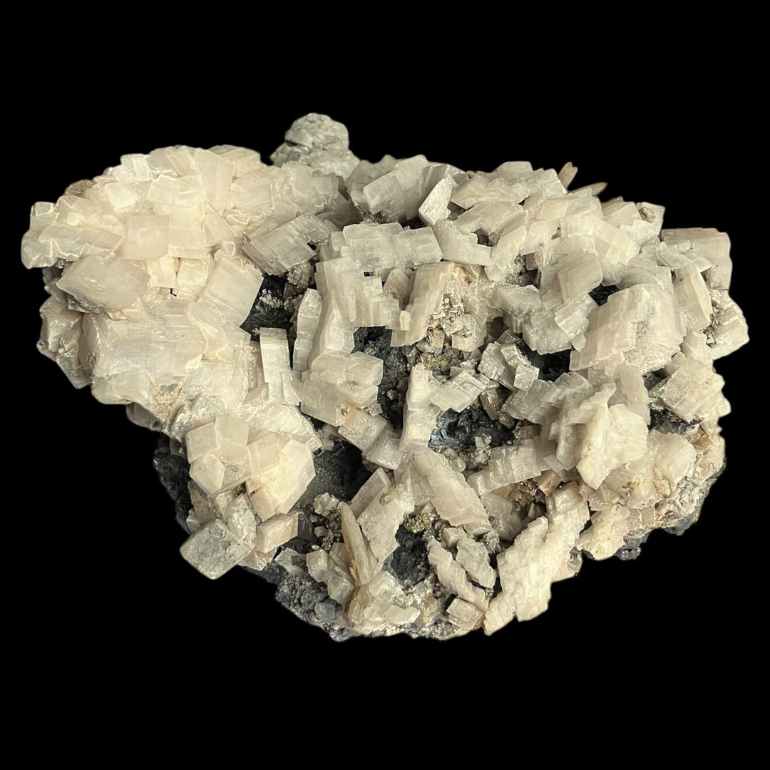 Calcite, quartz, pyrite on sphalerite Trepca Kosovo DB33