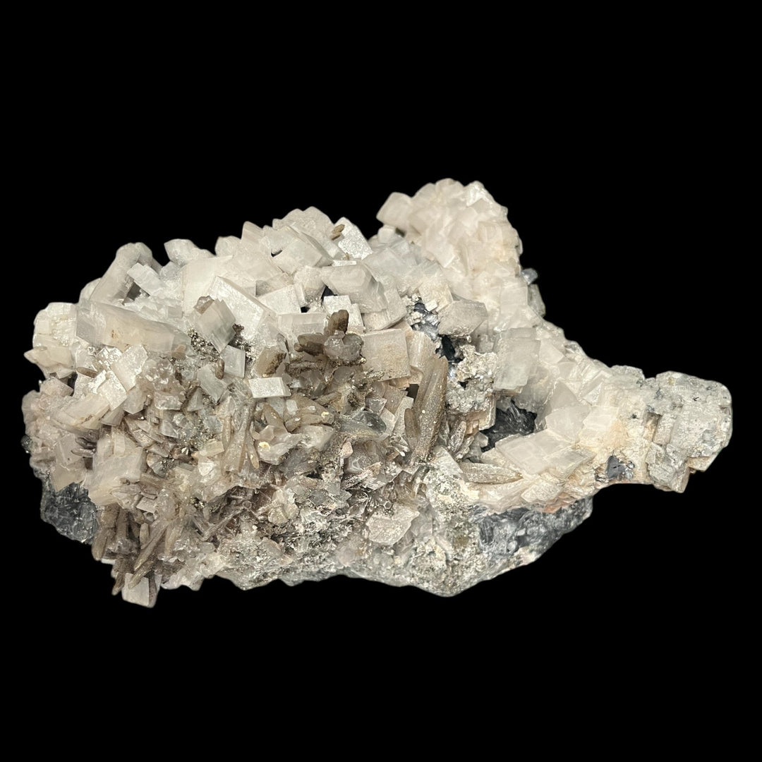 Calcite, quartz, pyrite on sphalerite Trepca Kosovo DB33