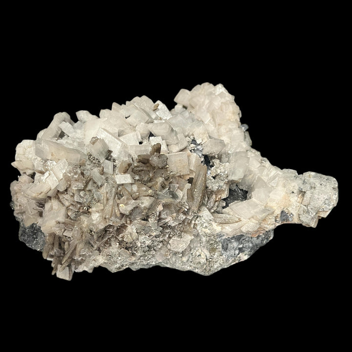 Calcite, quartz, pyrite on sphalerite Trepca Kosovo DB33