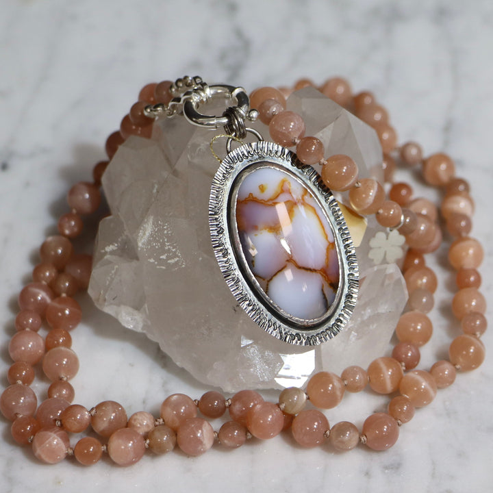 Collier MALA en pierre de lune et Pendentif en agate dendritique