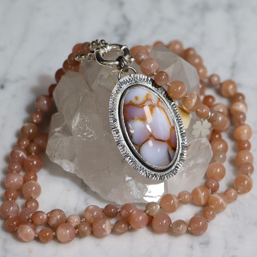 Collier MALA en pierre de lune et Pendentif en agate dendritique