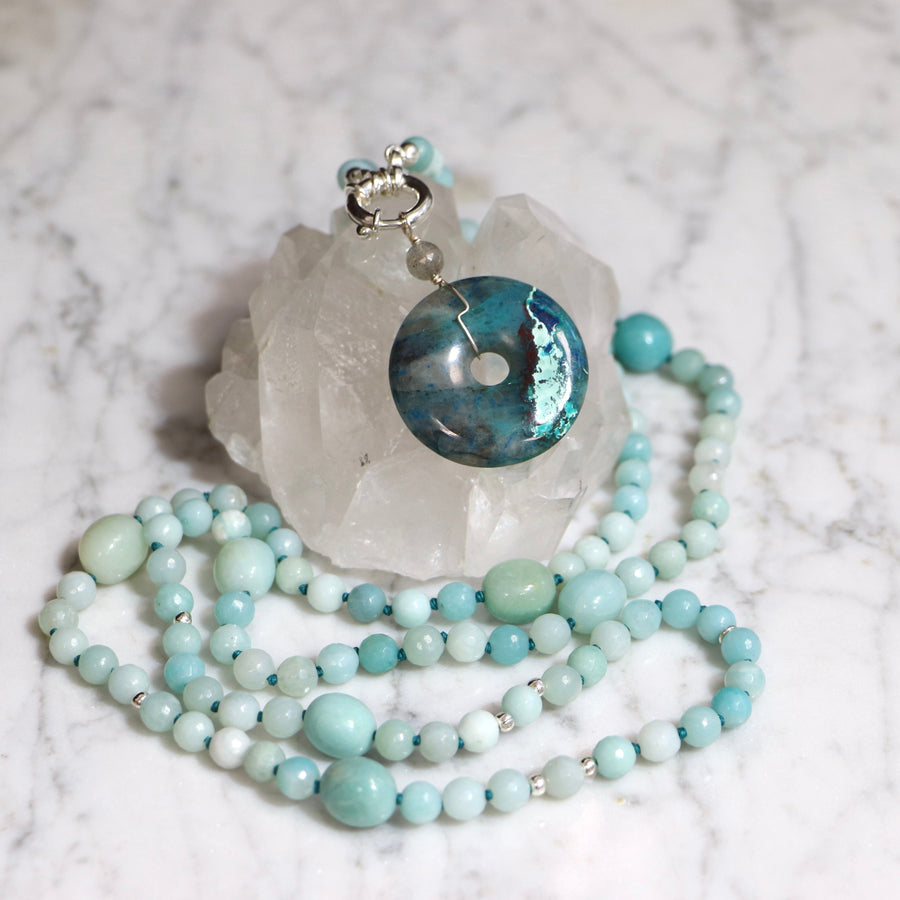 Collier MALA en amazonite et Pendentif en shattuckite