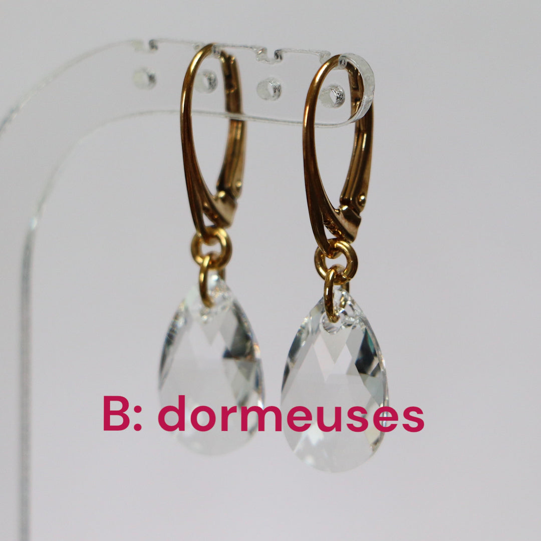 Boucles d'oreilles (crochets, dormeuse, puces ou à clips), cristaux Swarovski, argent doré, collection LARME, orange