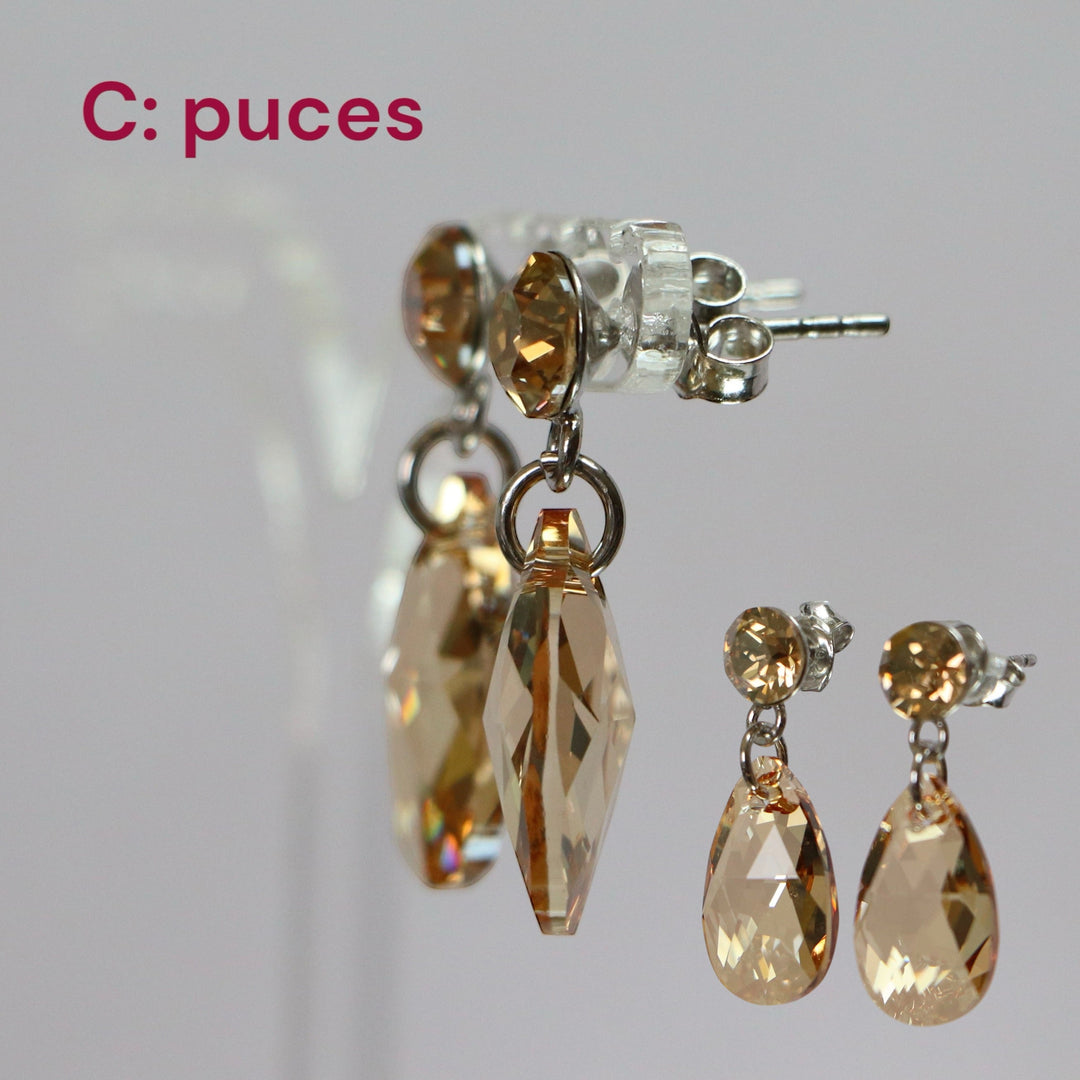 Boucles d'oreilles (crochets, dormeuse, puces ou à clips), cristaux Swarovski, argent doré, collection LARME, incolore AB