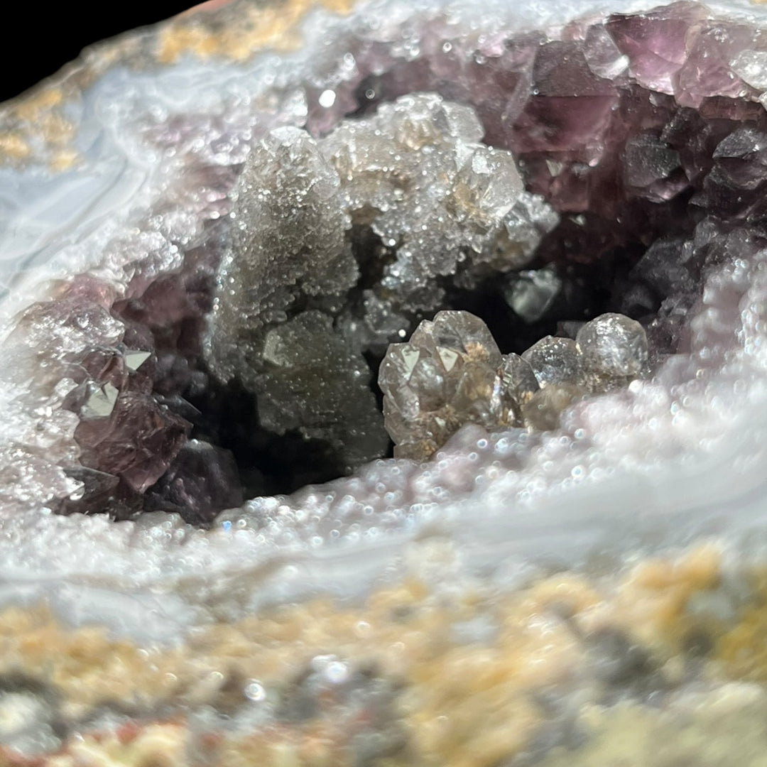 Coconut geode, smoky quartz and calcite, Choyas, Mexico DB169