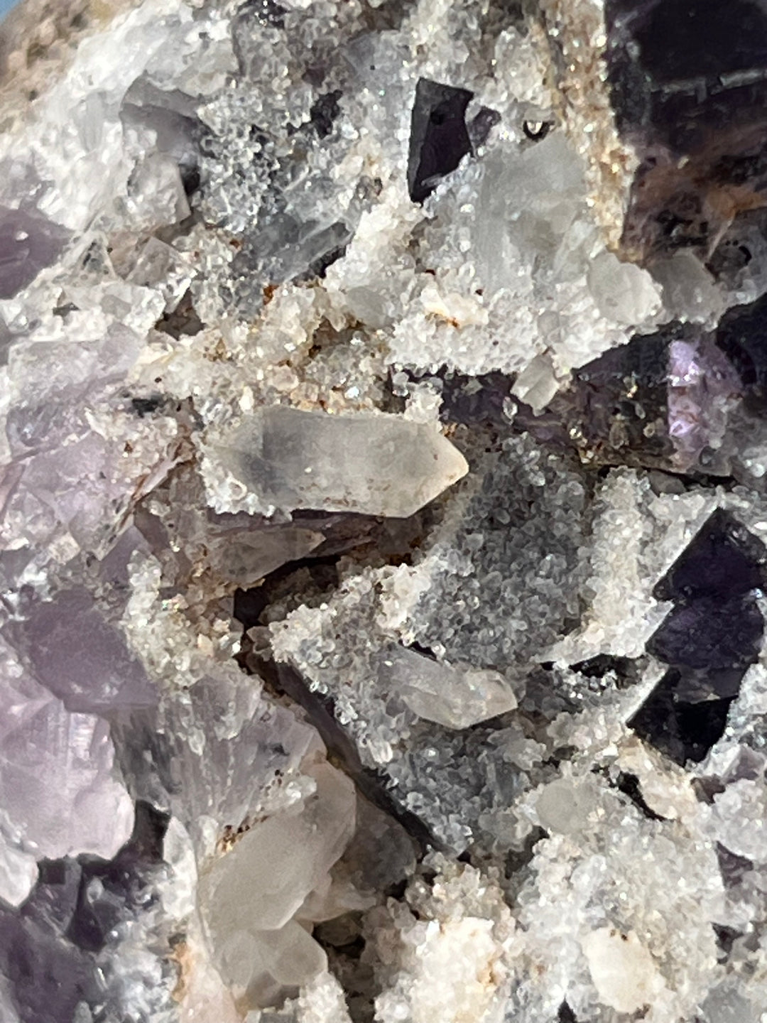 Fluorite violette baryte, quartz herkimer pseudo La Cabana berbes Espagne 21x18 cm