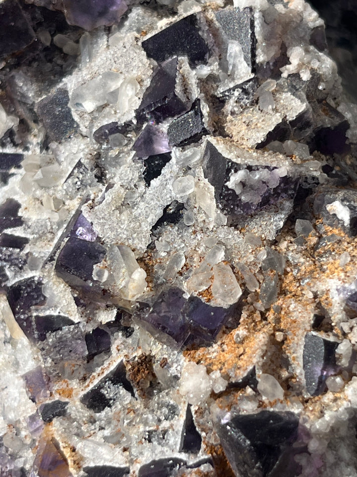 Fluorite violette baryte, quartz herkimer pseudo La Cabana berbes Espagne 21x18 cm