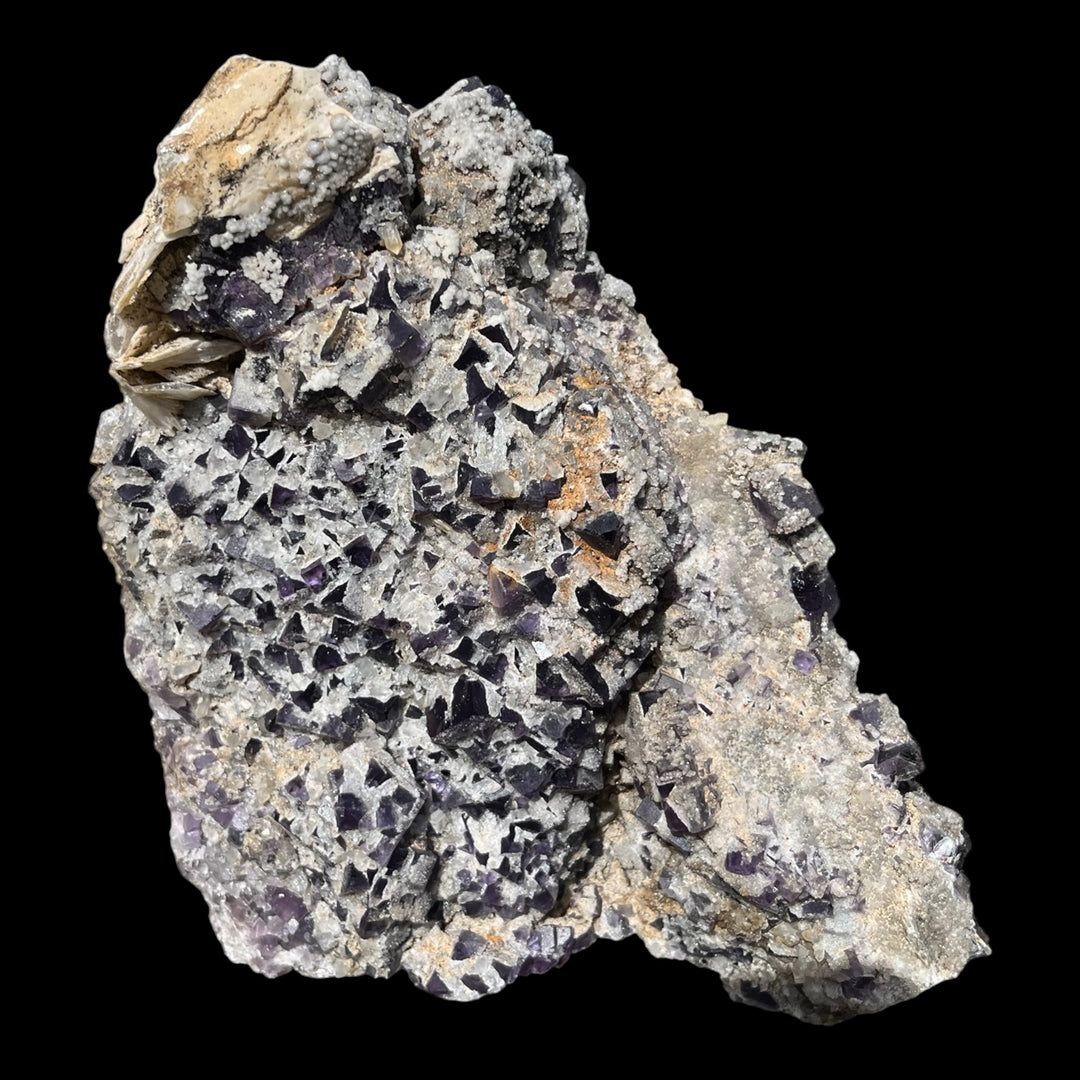 Fluorite violette baryte, quartz herkimer pseudo La Cabana berbes Espagne 21x18 cm