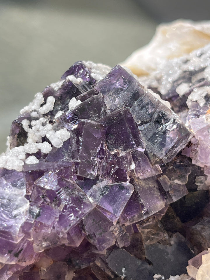 Fluorite violette baryte, quartz herkimer pseudo La Cabana berbes Espagne 21x18 cm