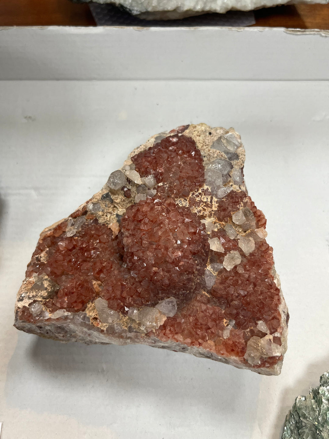 Red hematoid quartz with calcite, Morocco C71