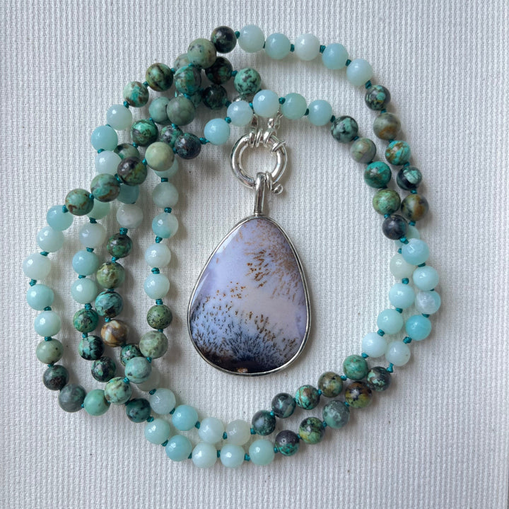 Collier MALA en amazonite et Pendentif en agate dendritique
