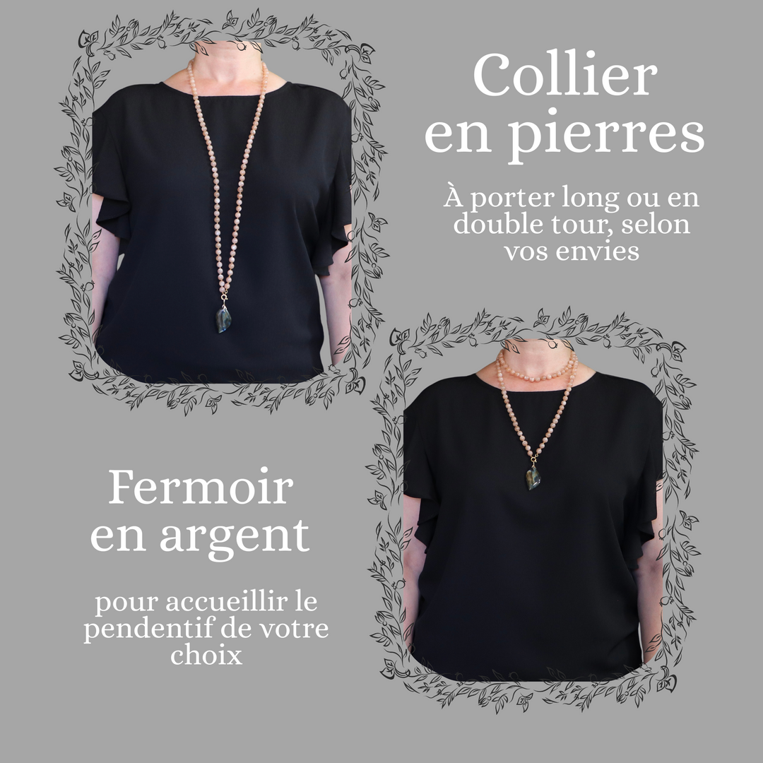 Collier MALA en pierre de lune et Pendentif en labradorite