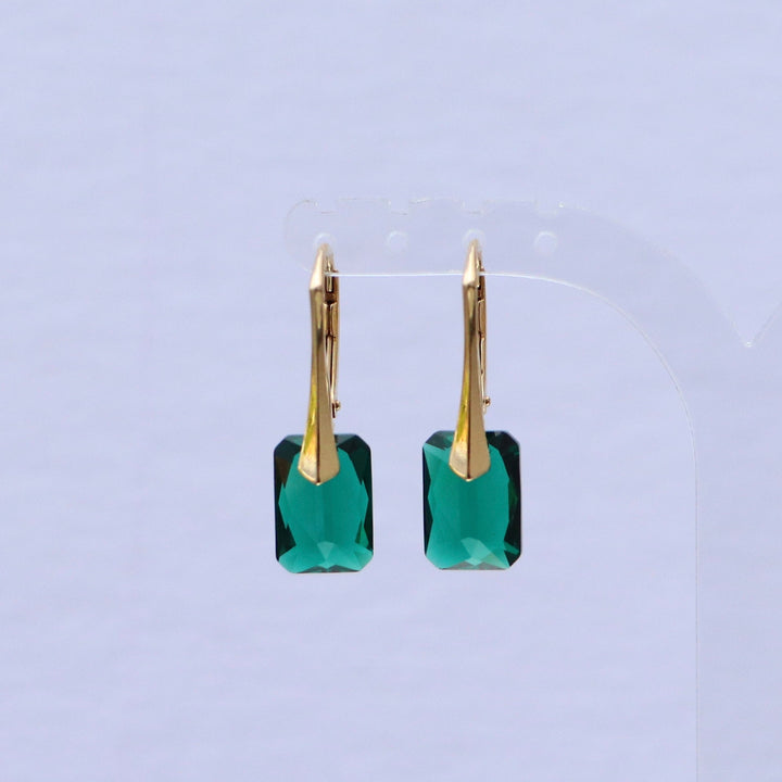 Boucles d'oreilles avec cristaux Swarovski, vert emeraude, argent doré, NOEMIE