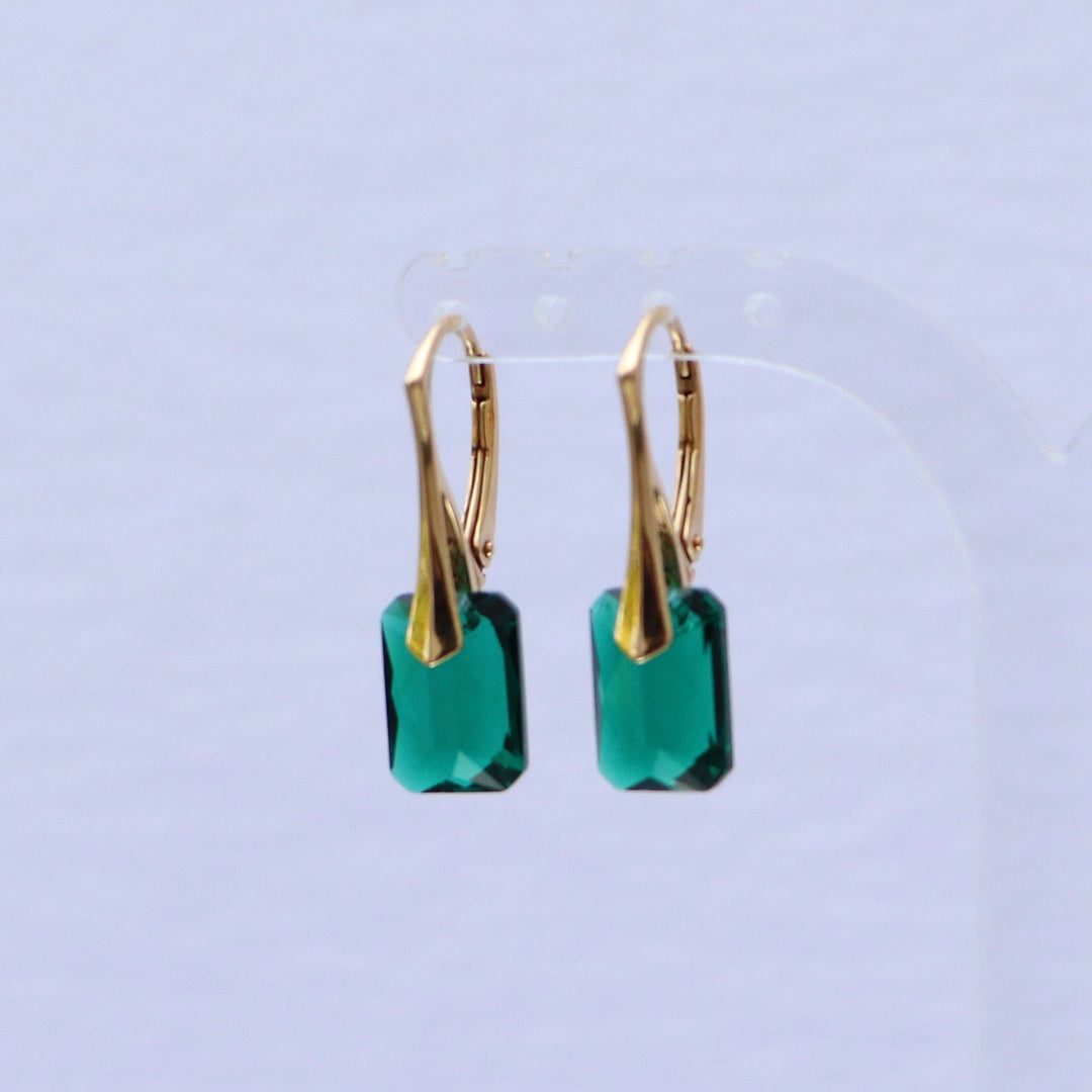 Boucles d'oreilles avec cristaux Swarovski, vert emeraude, argent doré, NOEMIE