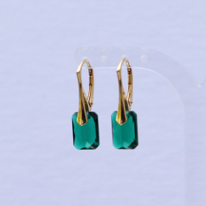 Boucles d'oreilles avec cristaux Swarovski, vert emeraude, argent doré, NOEMIE