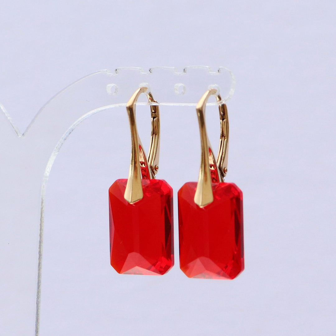 Boucles d'oreilles avec cristaux Swarovski, rouge vive, argent doré, NOEMIE