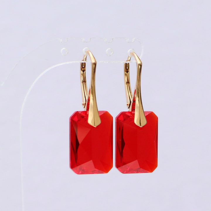 Boucles d'oreilles avec cristaux Swarovski, rouge vive, argent doré, NOEMIE