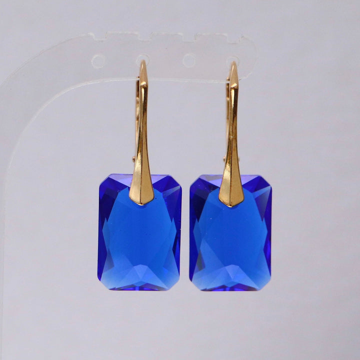 Boucles d'oreilles avec cristaux Swarovski, bleu, argent doré, NOEMIE