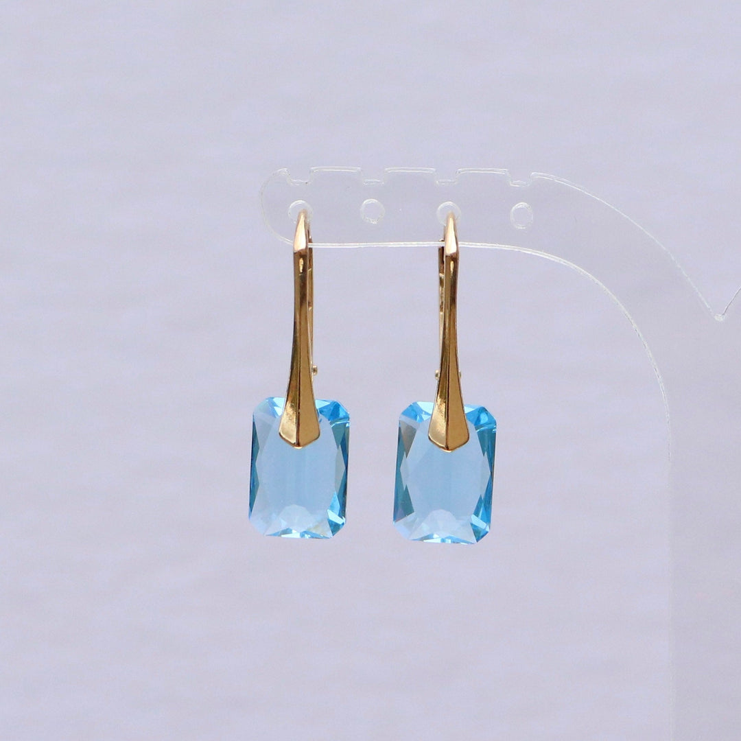 Boucles d'oreilles avec cristaux Swarovski, bleu aquamarine, argent doré, NOEMIE
