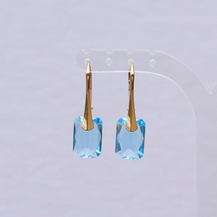 Boucles d'oreilles avec cristaux Swarovski, bleu aquamarine, argent doré, NOEMIE