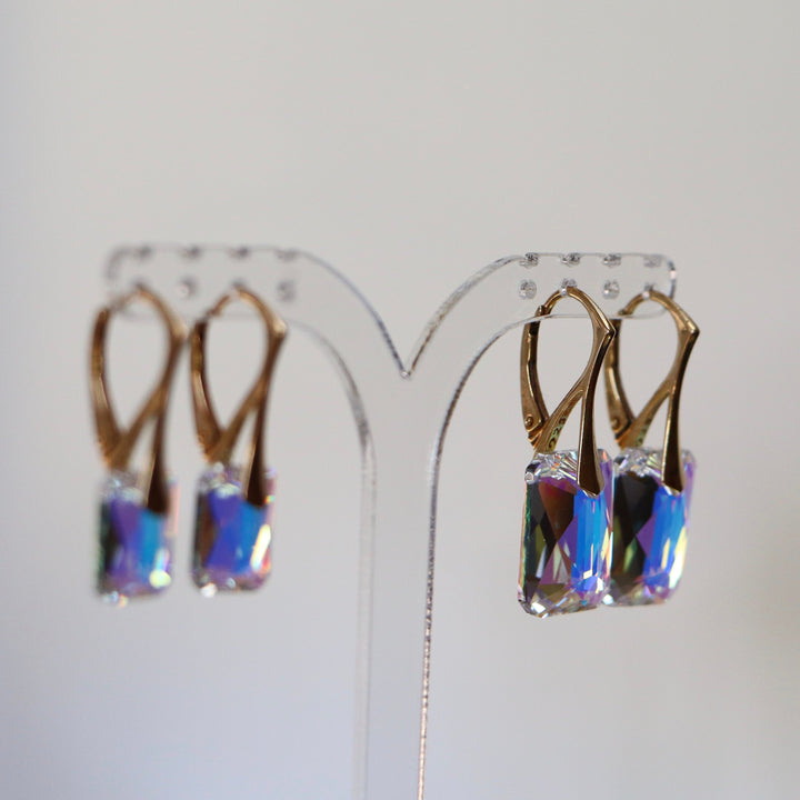 Pendentif avec cristaux Swarovski, cristal AB, argent doré, NOEMIE