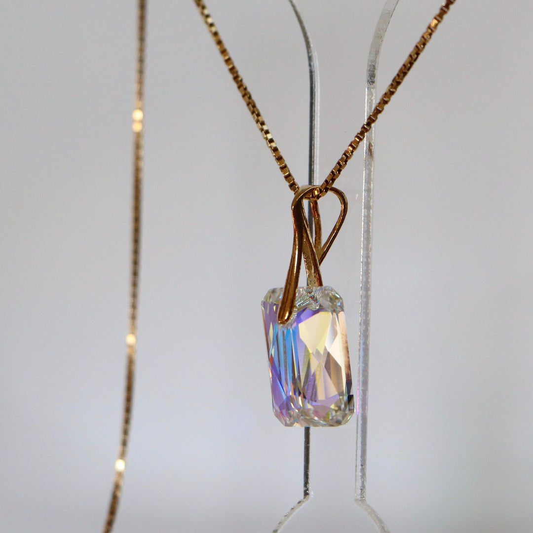 Pendentif avec cristaux Swarovski, cristal AB, argent doré, NOEMIE