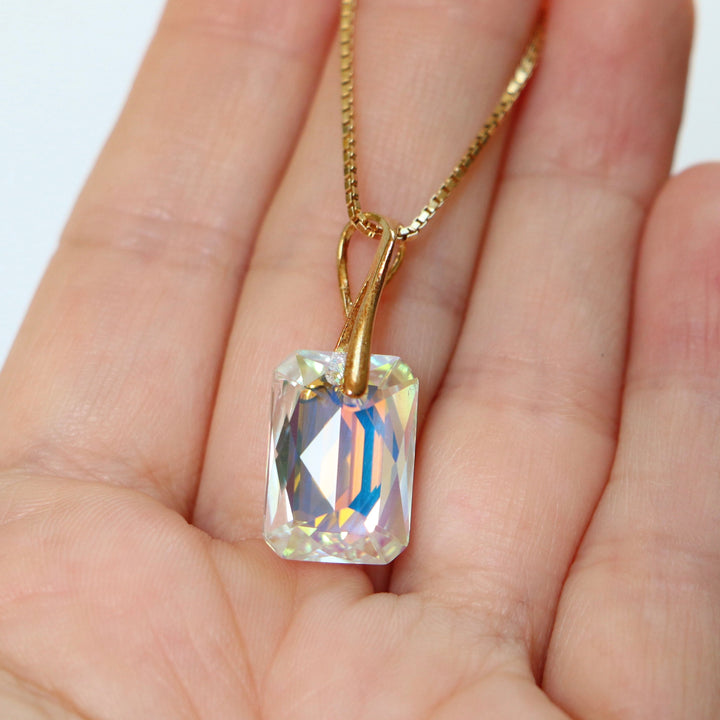 Pendentif avec cristaux Swarovski, cristal AB, argent doré, NOEMIE
