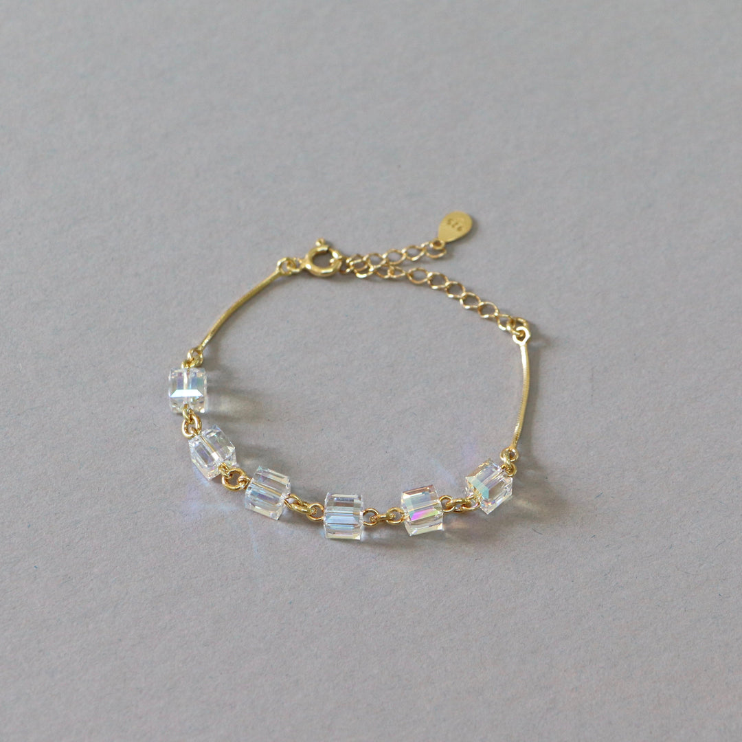 Bracelet, cristaux Swarovski, argent doré, cristal AB, MULTI-CUBES