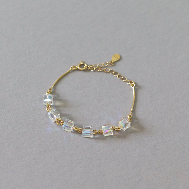 Bracelet, cristaux Swarovski, argent doré, cristal AB, MULTI-CUBES