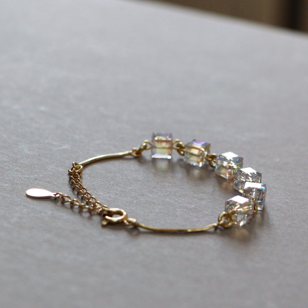 Bracelet, cristaux Swarovski, argent doré, cristal AB, MULTI-CUBES