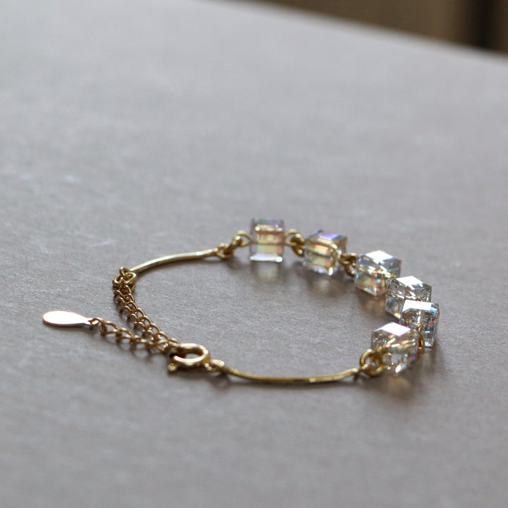 Bracelet, cristaux Swarovski, argent doré, cristal AB, MULTI-CUBES