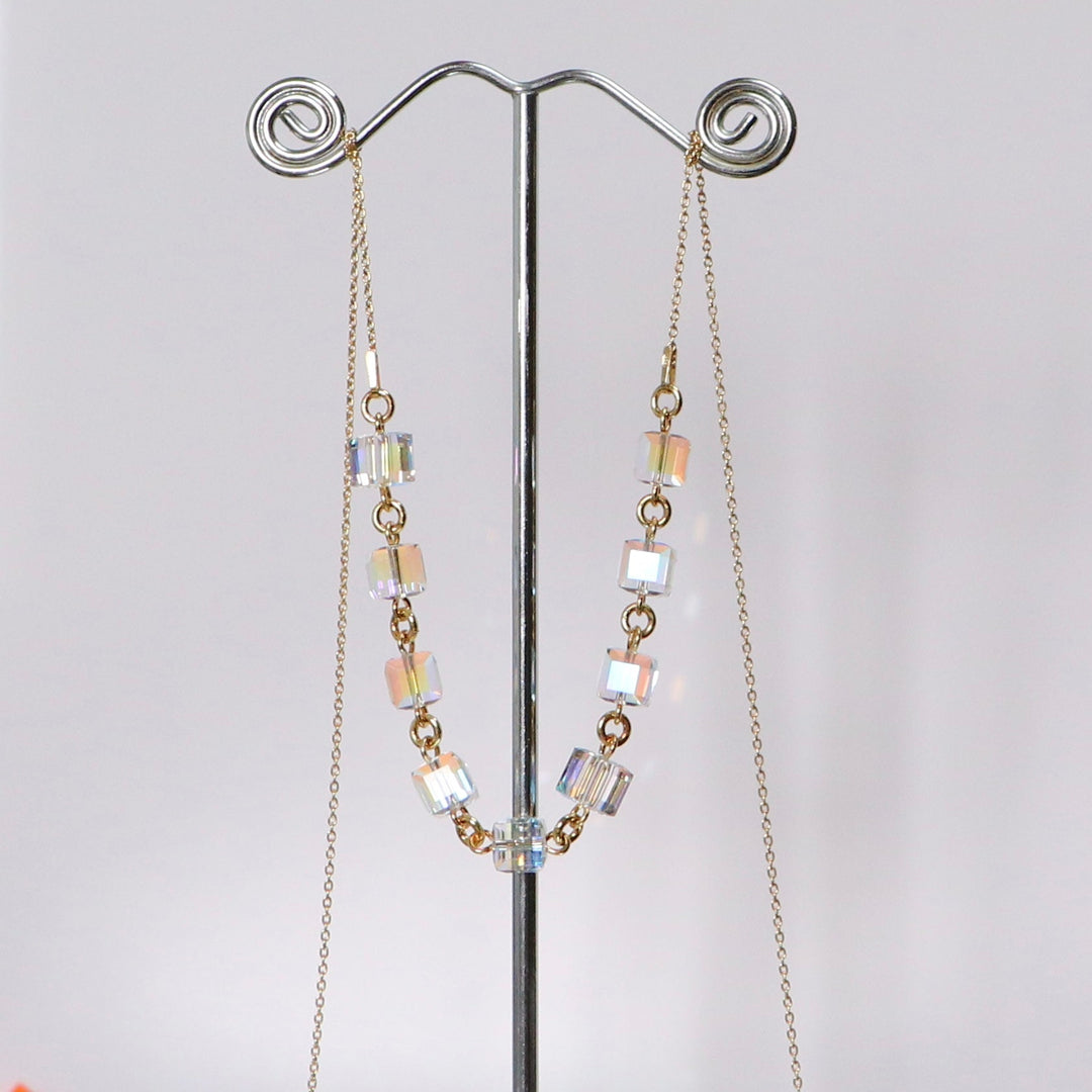 Collier, cristaux Swarovski, argent doré, cristal AB, MULTI-CUBES